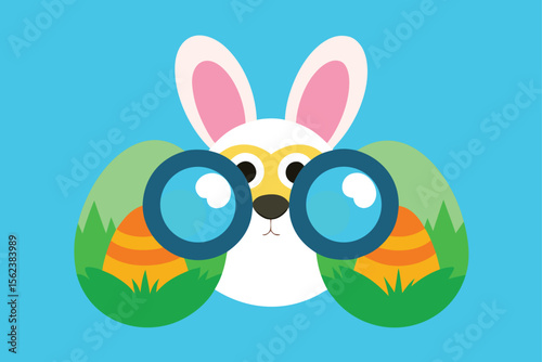 Make an Easter poster with a bunny peeking through egg shaped binoculars