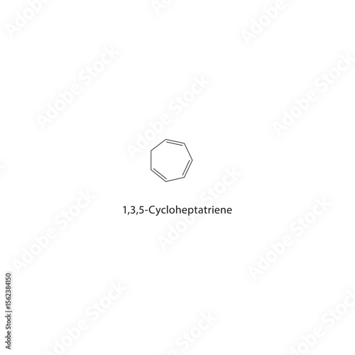 1,3,5-Cycloheptatriene skeletal structure. Unsaturated cyclic hydrocarbon compound schematic illustration. Simple diagram, chemical formula.