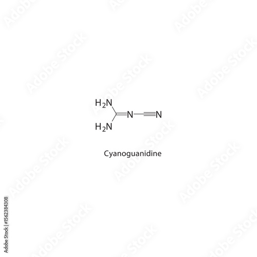 Cyanoguanidine skeletal structure. Nitrile-containing guanidine derivative compound schematic illustration. Simple diagram, chemical formula.