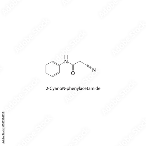 2-Cyano-N-phenylacetamide skeletal structure. Aromatic nitrile amide compound schematic illustration. Simple diagram, chemical formula.
