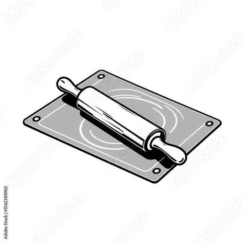 A wooden rolling pin on a pastry mat