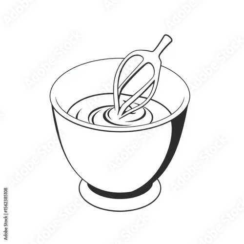 A ceramic mixing bowl with cake batter