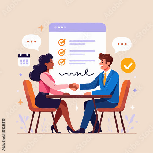 Business partners shaking hands after successful meeting and agreement completion