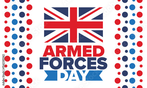 Armed Forces Day in United Kingdom. Great Britain flag. Veterans' and Memorial Day. Holiday to honoring the armed forces. British flag. Army Day. Creative art poster. Vector illustration