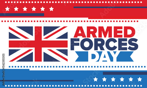 Armed Forces Day in United Kingdom. Great Britain flag. Veterans' and Memorial Day. Holiday to honoring the armed forces. British flag. Army Day. Creative art poster. Vector illustration