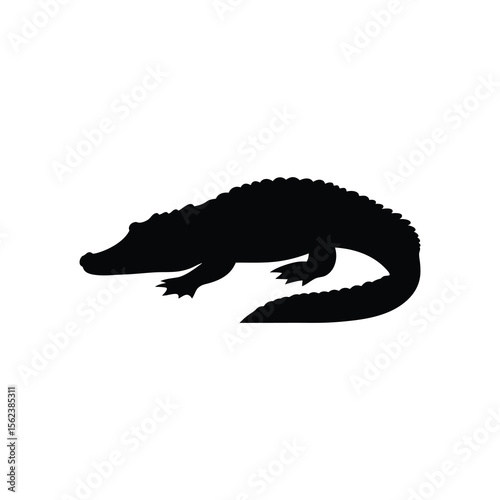 Black silhouette crocodile resting on white background Vector illustration