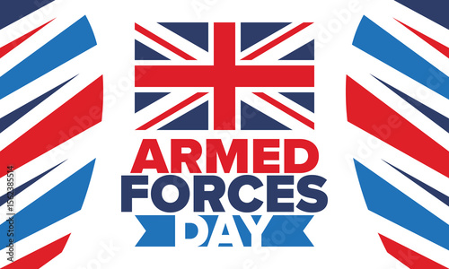 Armed Forces Day in United Kingdom. Great Britain flag. Veterans' and Memorial Day. Holiday to honoring the armed forces. British flag. Army Day. Creative art poster. Vector illustration