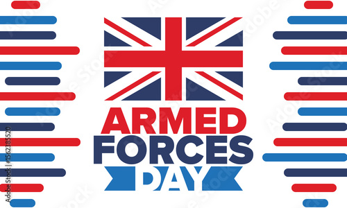 Armed Forces Day in United Kingdom. Great Britain flag. Veterans' and Memorial Day. Holiday to honoring the armed forces. British flag. Army Day. Creative art poster. Vector illustration