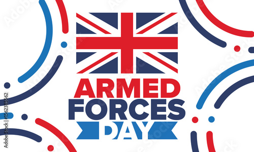 Armed Forces Day in United Kingdom. Great Britain flag. Veterans' and Memorial Day. Holiday to honoring the armed forces. British flag. Army Day. Creative art poster. Vector illustration