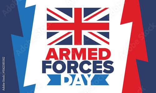 Armed Forces Day in United Kingdom. Great Britain flag. Veterans' and Memorial Day. Holiday to honoring the armed forces. British flag. Army Day. Creative art poster. Vector illustration