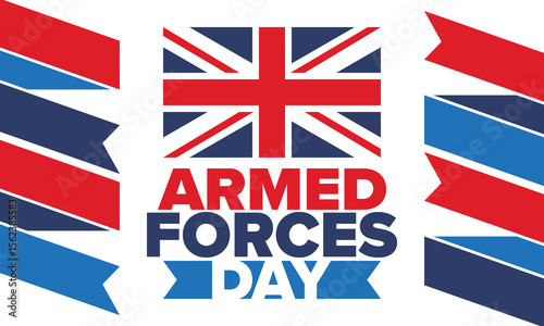 Armed Forces Day in United Kingdom. Great Britain flag. Veterans' and Memorial Day. Holiday to honoring the armed forces. British flag. Army Day. Creative art poster. Vector illustration