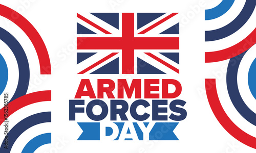 Armed Forces Day in United Kingdom. Great Britain flag. Veterans' and Memorial Day. Holiday to honoring the armed forces. British flag. Army Day. Creative art poster. Vector illustration