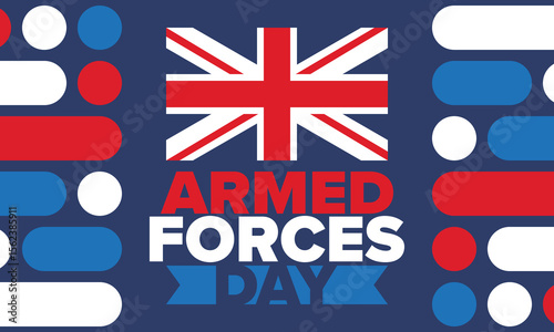 Armed Forces Day in United Kingdom. Great Britain flag. Veterans' and Memorial Day. Holiday to honoring the armed forces. British flag. Army Day. Creative art poster. Vector illustration