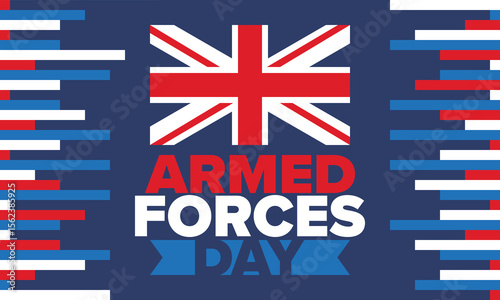 Armed Forces Day in United Kingdom. Great Britain flag. Veterans' and Memorial Day. Holiday to honoring the armed forces. British flag. Army Day. Creative art poster. Vector illustration