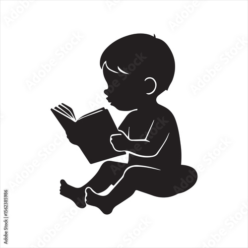 A child reading book silhouette vector illustration