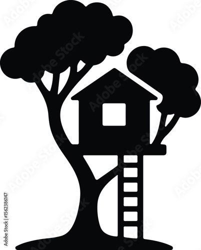 Silhouette treehouse childhood dream isolated design vector Illustrator