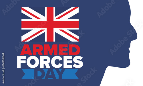Armed Forces Day in United Kingdom. Great Britain flag. Veterans' and Memorial Day. Holiday to honoring the armed forces. British flag. Army Day. Creative art poster. Vector illustration