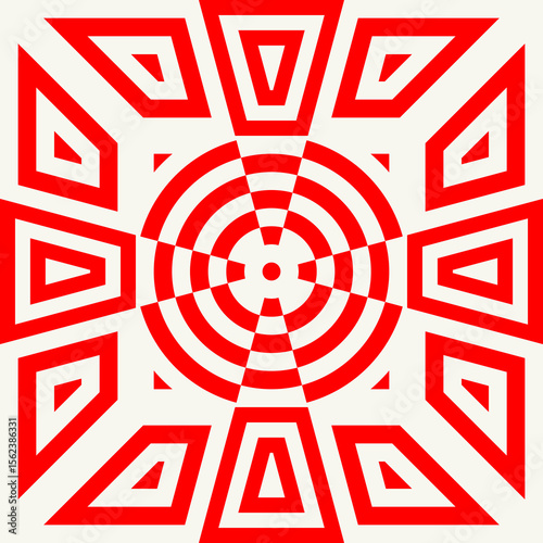 Crossing circles, curves, triangles ornament. Linear seamless pattern. Abstract background. Mosaic vector. Geometric illustration. Embroidery backdrop. Ethnic image. Tiles motif