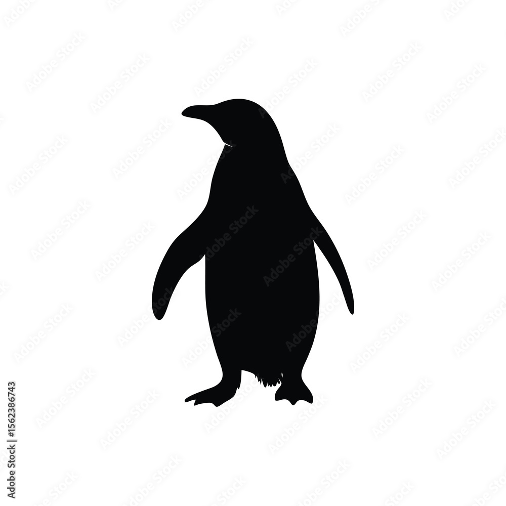 Fototapeta premium Black silhouette penguin waddling on white background Vector illustration