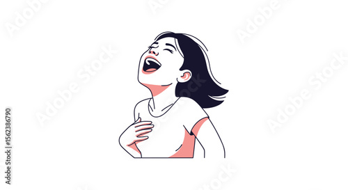 Young Woman Expresses Joyful Laughter with Hand on Chest