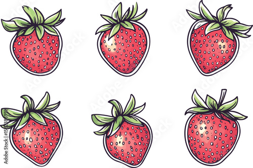 set of vector cute drawings of adorable strawberry
