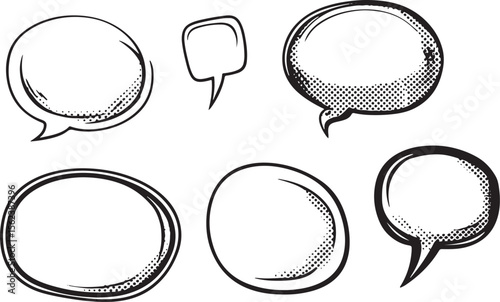 black line art of comical dialogue clouds