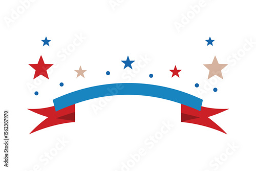 Patriotic Stars and Stripes Banner Design Festive Ribbon and Star Graphic