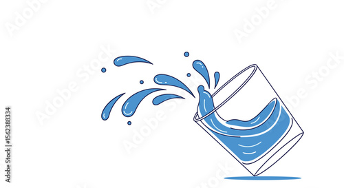 Water spilling from a tilted glass clean simple illustration