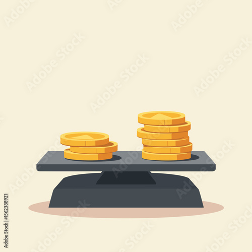 Illustration of balanced coins on a scale symbolizing value measurement  