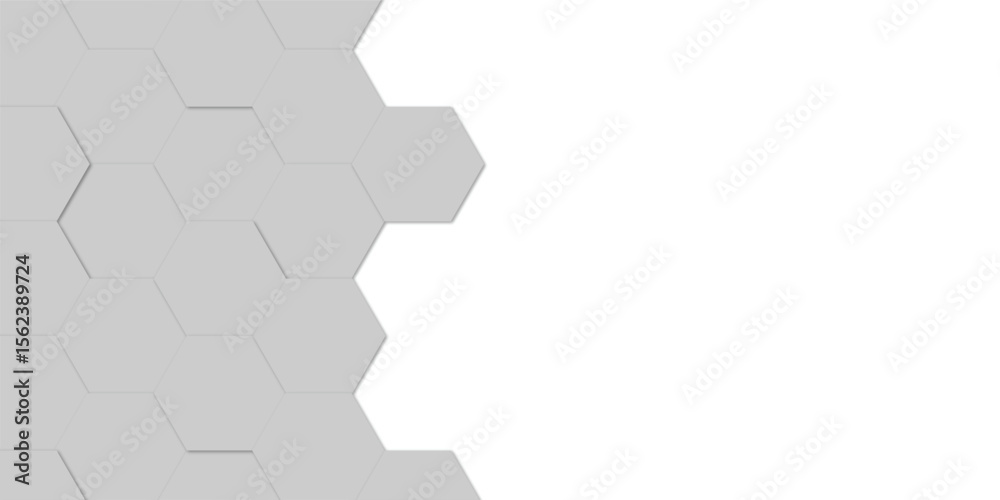 Fototapeta premium Abstract White Hexagon Vector Wallpaper with Hexagon Grid, Realistic Geometric Mesh Cells Texture, Minimal Futuristic Medical Concept on Transparent Background.
