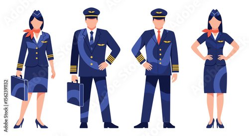 Professional Airline Crew Uniforms for Flight Attendants and Pilots