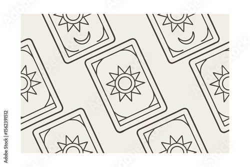 Seamless pattern tarot cards with suns moons stars in brown on a beige vector
