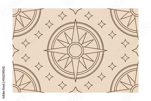 Seamless pattern with compass rose stars sun elements on a beige vector