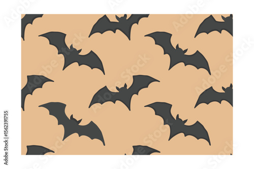 Bat silhouettes in flight repeating pattern on a light orange Halloween theme bats