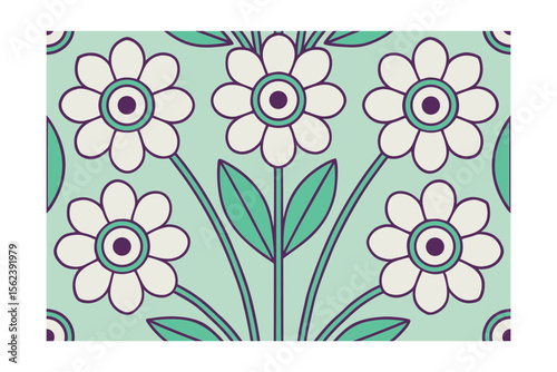 Floral pattern with flowers green leaves stems on a light green vector