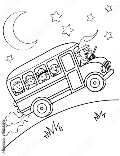 Witch School Bus 2 Halloween coloring page