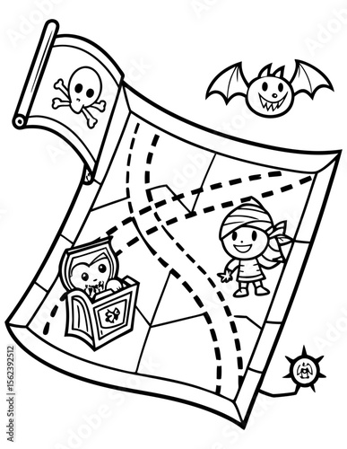 Trick-or-Treat Map Adventure Halloween coloring page