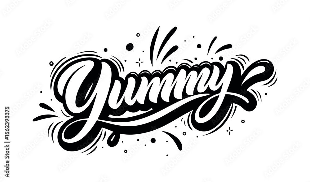 Obraz premium Yummy hand drawn calligraphy word art with splatter and sparkle elements