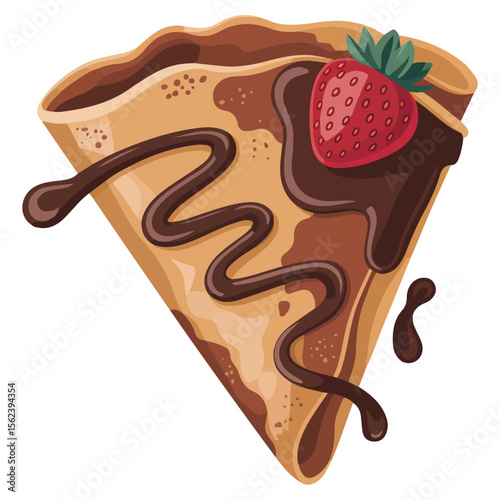 Chocolate strawberry filled crepe breakfast food vector illustration