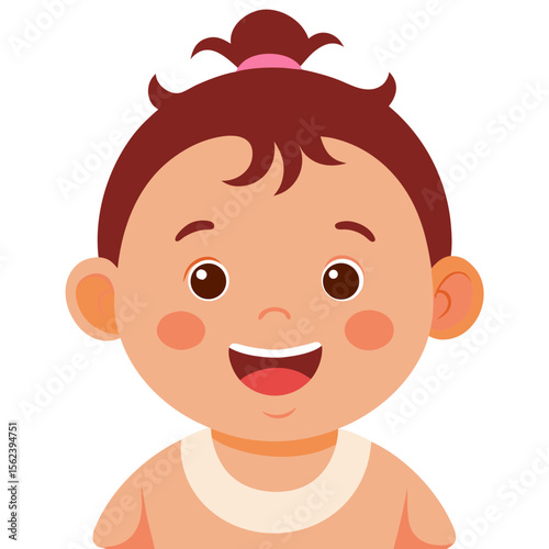 happy baby girl, smiling baby, cheerful child, light skin baby, baby portrait, baby face, cartoon baby girl, toddler girl, young child character, white background, flat design, baby avatar, girl clipa