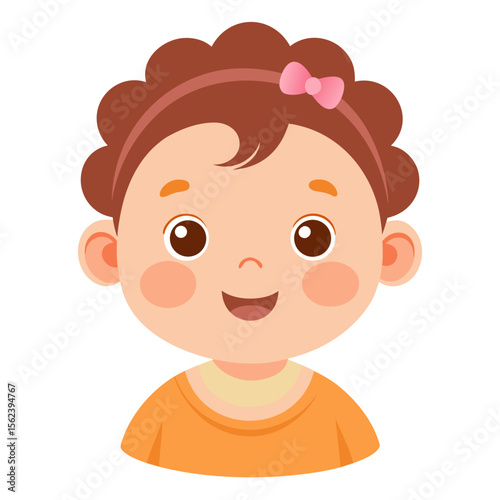 happy baby girl, smiling baby, cheerful child, light skin baby, baby portrait, baby face, cartoon baby girl, toddler girl, young child character, white background, flat design, baby avatar, girl clipa
