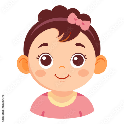happy baby girl, smiling baby, cheerful child, light skin baby, baby portrait, baby face, cartoon baby girl, toddler girl, young child character, white background, flat design, baby avatar, girl clipa
