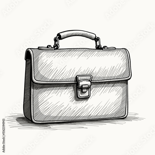Sketch of a business briefcase with handle and clasp closure  