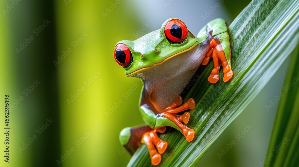 Naklejka premium Vibrant frog on a leaf