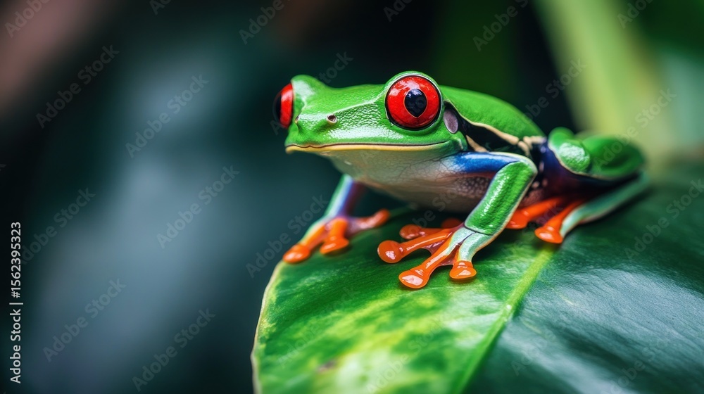 Naklejka premium Vibrant red-eyed tree frog on a leaf