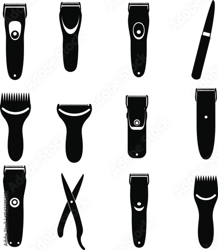 Electric Shaver Collection Vector Illustration Set, Modern Grooming Devices for Men and Women, Personal Care Appliances, Various Colors and Designs for Beauty Concepts.