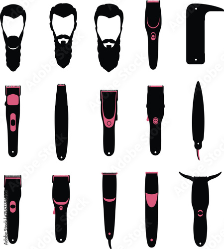 Electric Shaver Collection Vector Illustration Set, Modern Grooming Devices for Men and Women, Personal Care Appliances, Various Colors and Designs for Beauty Concepts.