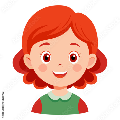 happy baby girl, red hair baby, ginger baby girl, smiling toddler, cheerful child, light skin baby, baby portrait, toddler face, cartoon baby girl, young child character, white background, flat design