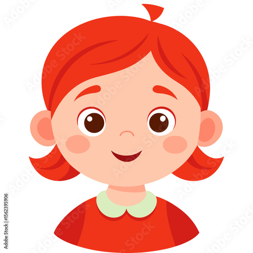 happy baby girl, red hair baby, ginger baby girl, smiling toddler, cheerful child, light skin baby, baby portrait, toddler face, cartoon baby girl, young child character, white background, flat design
