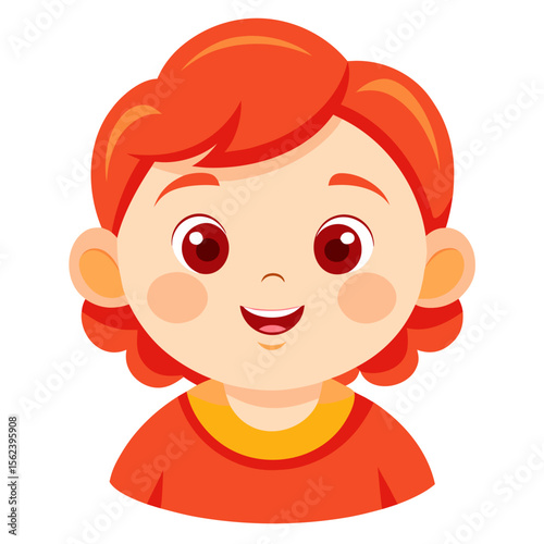 happy baby girl, red hair baby, ginger baby girl, smiling toddler, cheerful child, light skin baby, baby portrait, toddler face, cartoon baby girl, young child character, white background, flat design